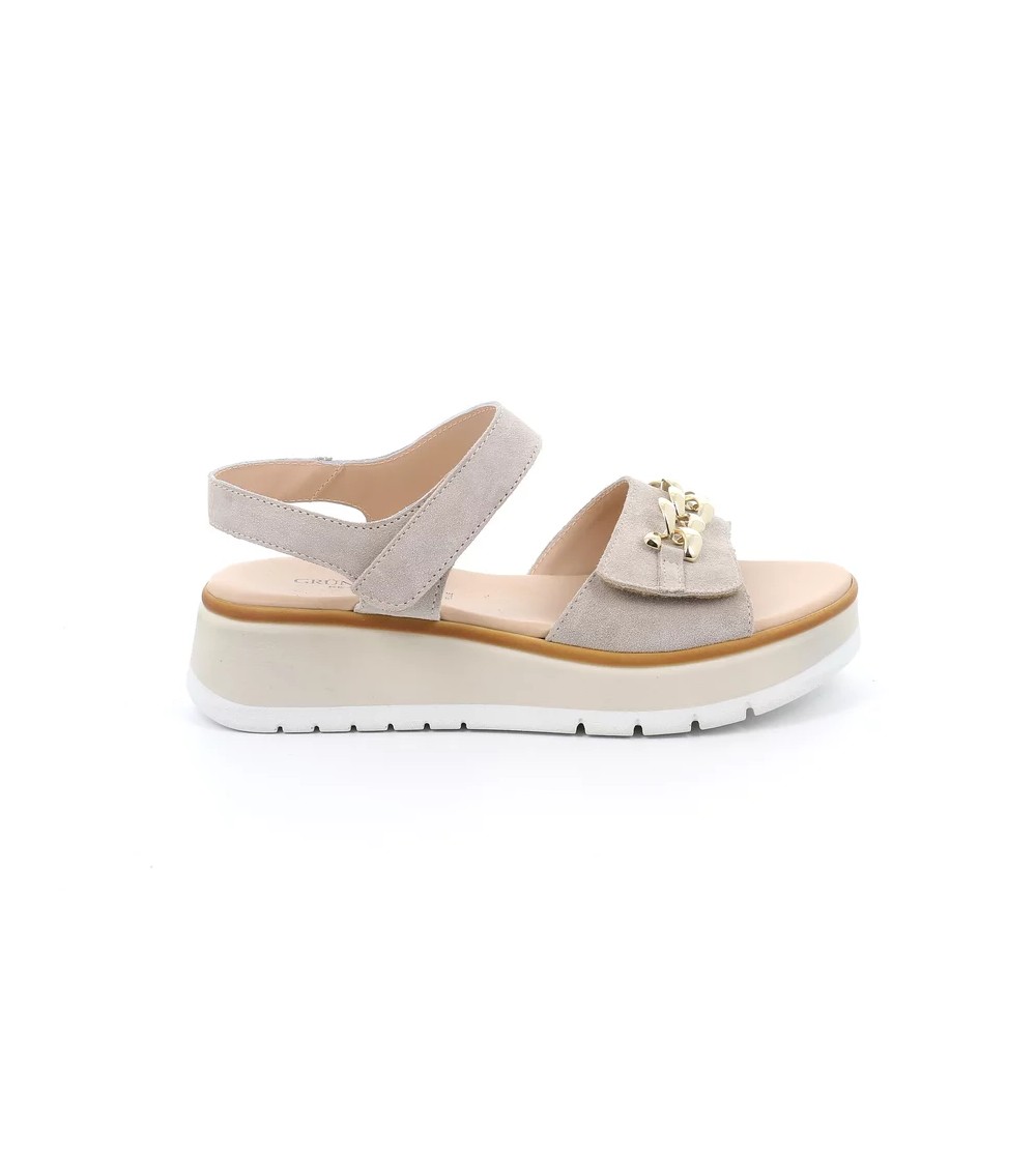 Grunland Sandalo Platform 2 Velcro Camoscio Beige Platino