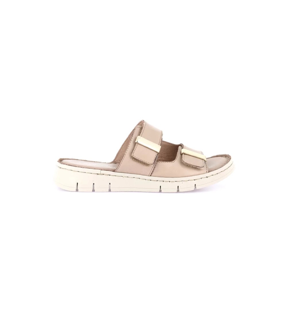Grunland Ciabatta Sottopiede Pelle Cucito 2 Velcro Taupe