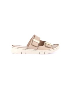 Grunland Ciabatta Sottopiede Pelle Cucito 2 Velcro Taupe