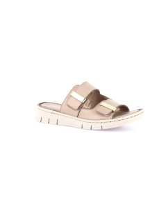 Grunland Ciabatta Sottopiede Pelle Cucito 2 Velcro Taupe