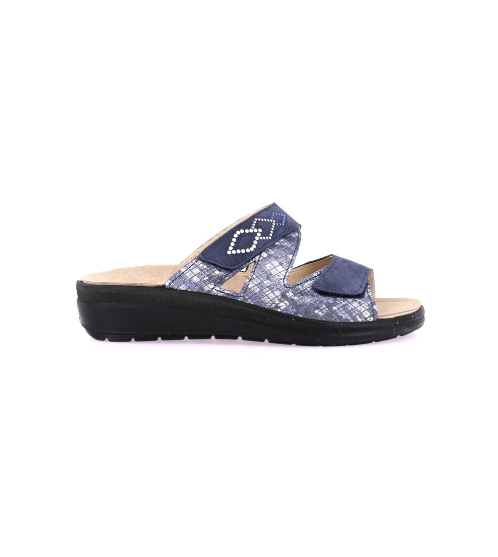 Grunland Ciabatta Comfort 2 Velcro Strass Plantare Blu
