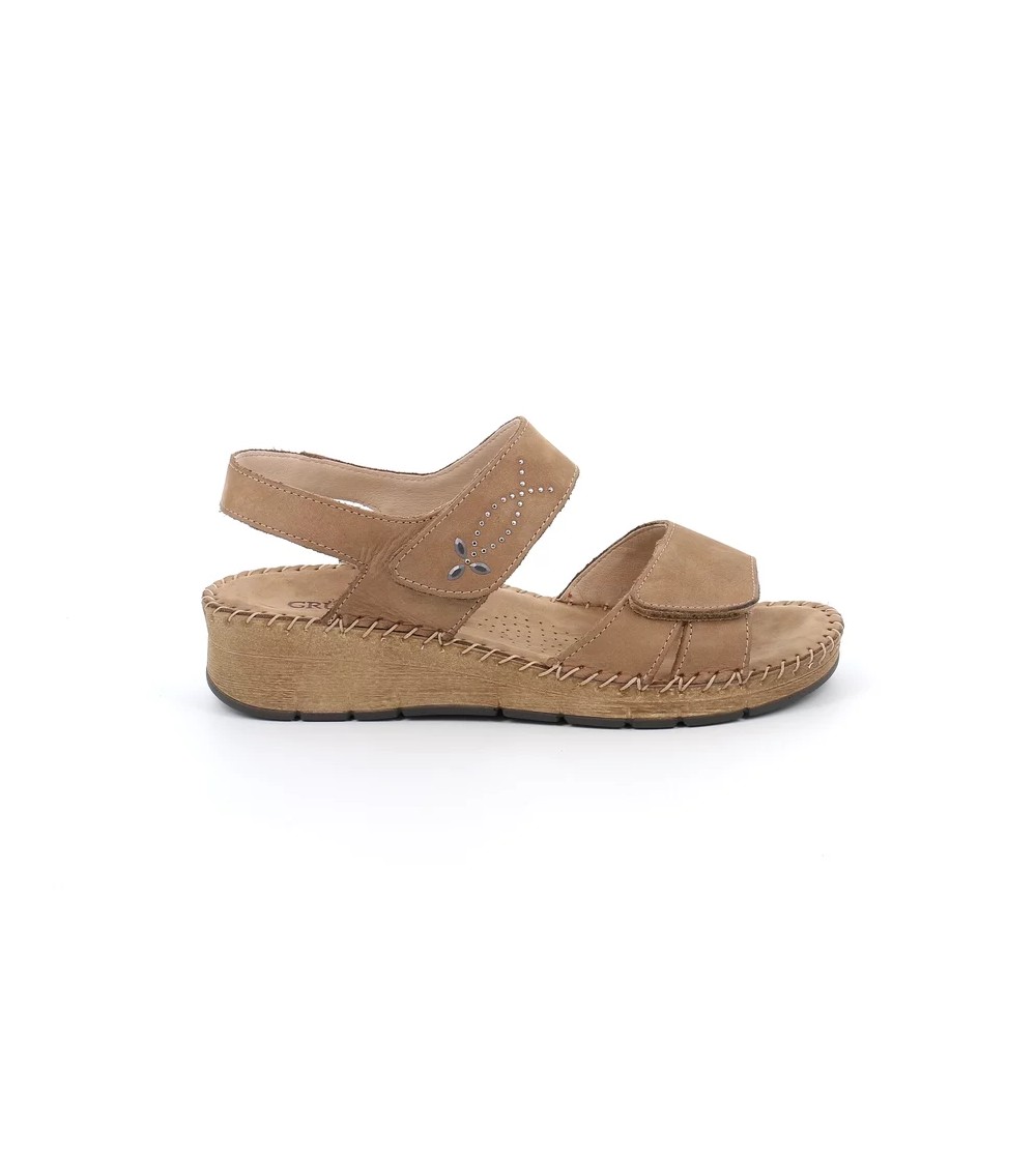 Grunland Sandalo Comfort Cucito 2 Velcro Taupe