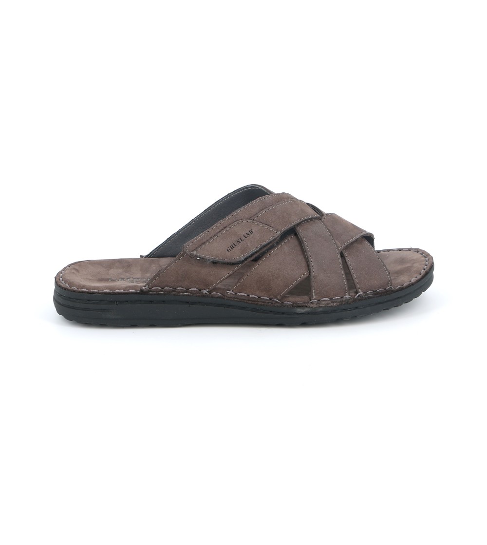 Grunland Ciabatta Multifasce Intreccio  Velcro Laterale Piombo