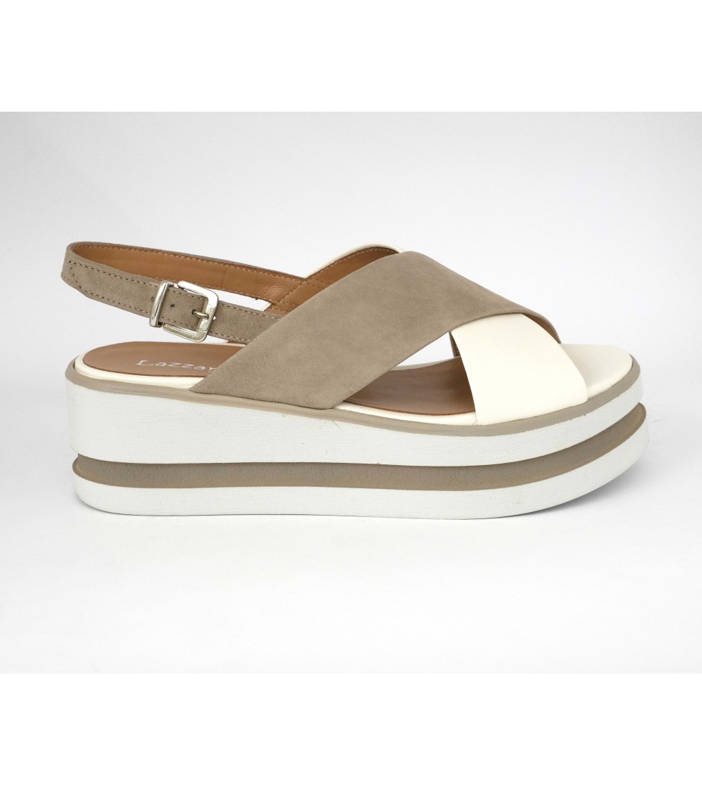 Lazzari Felici Sandalo Platform Fascia Incrocio Bianco Taupe