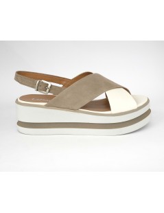 Lazzari Felici Sandalo Platform Fascia Incrocio Bianco Taupe