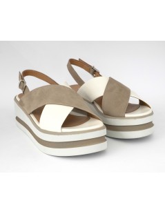 Lazzari Felici Sandalo Platform Fascia Incrocio Bianco Taupe