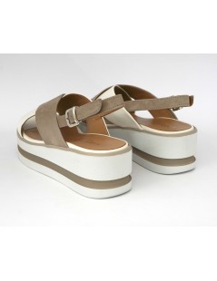 Lazzari Felici Sandalo Platform Fascia Incrocio Bianco Taupe