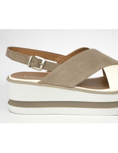 Lazzari Felici Sandalo Platform Fascia Incrocio Bianco Taupe