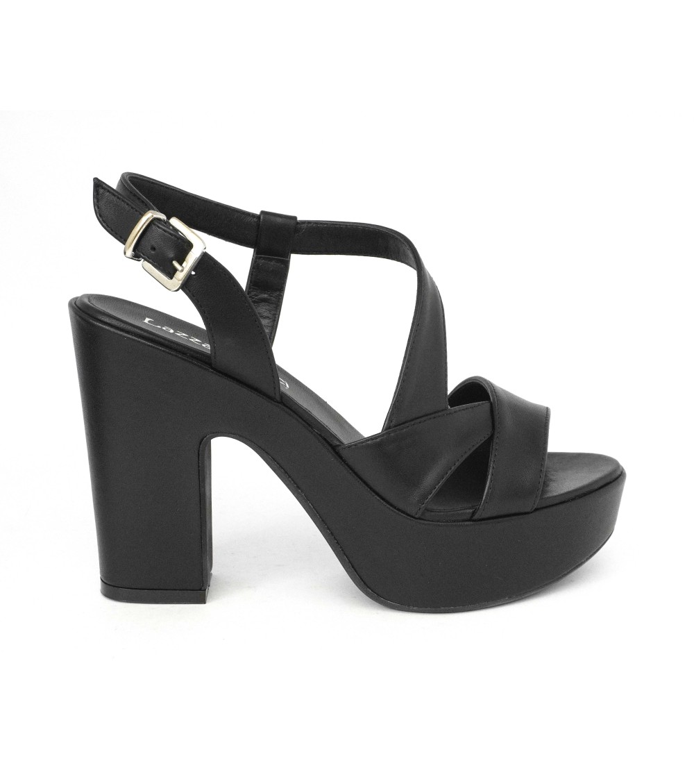 Lazzari Felici Sandalo Zeppatacco Alto Trasversale Nero