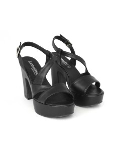 Lazzari Felici Sandalo Zeppatacco Alto Trasversale Nero