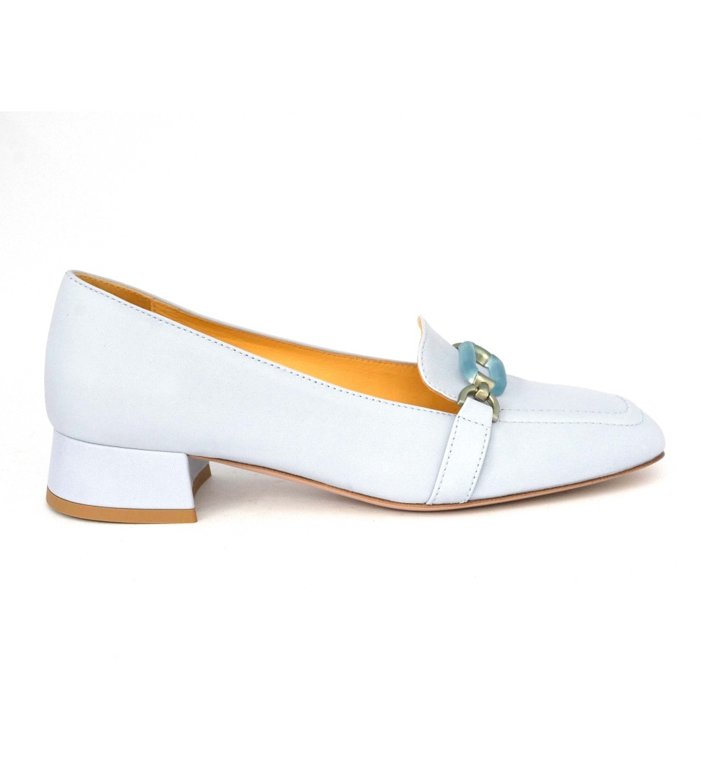 Noa Mocassino Tacco Medio Accessorio Nappa Blu Cielo