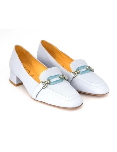 Noa Mocassino Tacco Medio Accessorio Nappa Blu Cielo