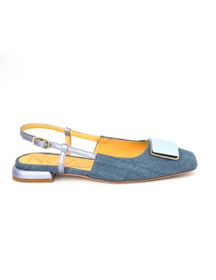 Noa Slingback Squadrata Tacco Basso Accessorio Cielo Jeans