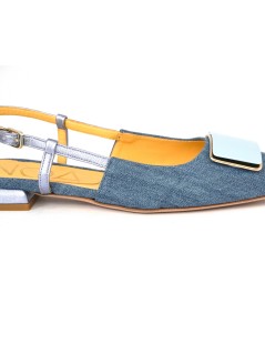 Noa Slingback Squadrata Tacco Basso Accessorio Cielo Jeans