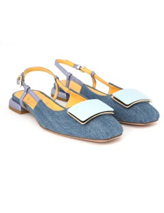 Noa Slingback Squadrata Tacco Basso Accessorio Cielo Jeans