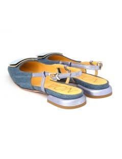 Noa Slingback Squadrata Tacco Basso Accessorio Cielo Jeans