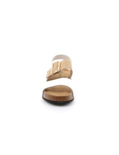 Grunland Sandalo Zeppa Doppia Fascia Velcro Braccialetto Beige Bianco