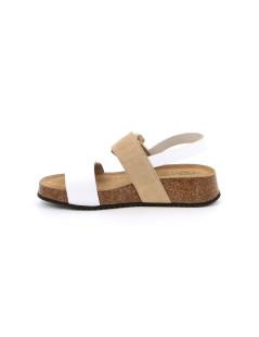 Grunland Sandalo Zeppa Doppia Fascia Velcro Braccialetto Beige Bianco