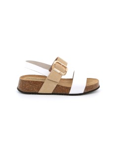 Grunland Sandalo Zeppa Doppia Fascia Velcro Braccialetto Beige Bianco