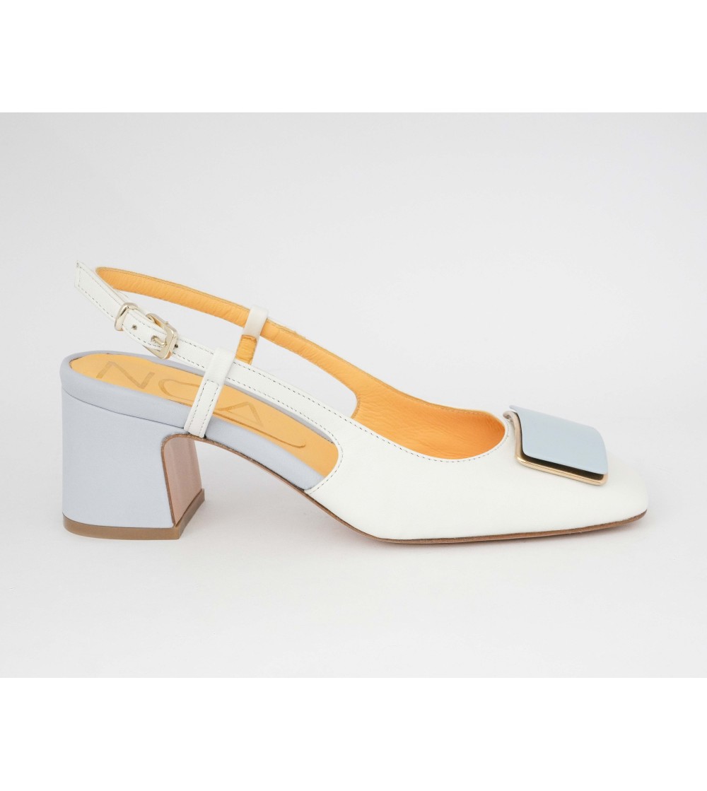 Noa Slingback Tacco Largo Bicolor Braccialetto Bianco Cielo