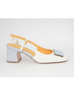 Noa Slingback Tacco Largo Bicolor Braccialetto Bianco Cielo