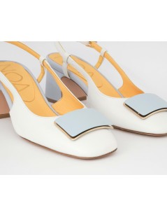 Noa Slingback Tacco Largo Bicolor Braccialetto Bianco Cielo