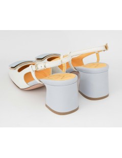 Noa Slingback Tacco Largo Bicolor Braccialetto Bianco Cielo