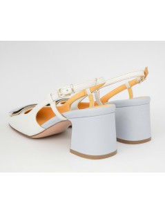 Noa Slingback Tacco Largo Bicolor Braccialetto Bianco Cielo