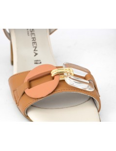 Donna Serena Sandalo Tacco Medio Accessorio Pelle Cuoio