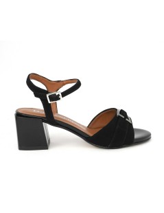 Donna Serena Sandalo Tacco Medio Braccialetto Camoscio Nero