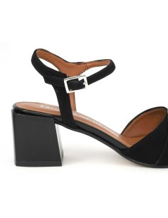 Donna Serena Sandalo Tacco Medio Braccialetto Camoscio Nero