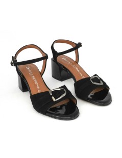 Donna Serena Sandalo Tacco Medio Braccialetto Camoscio Nero