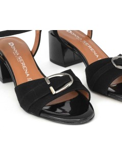 Donna Serena Sandalo Tacco Medio Braccialetto Camoscio Nero
