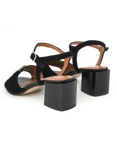 Donna Serena Sandalo Tacco Medio Braccialetto Camoscio Nero