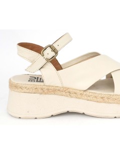 Bueno Sandalo Zeppa Media Corda Incrocio Nappa Crema