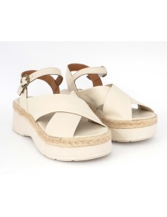 Bueno Sandalo Zeppa Media Corda Incrocio Nappa Crema