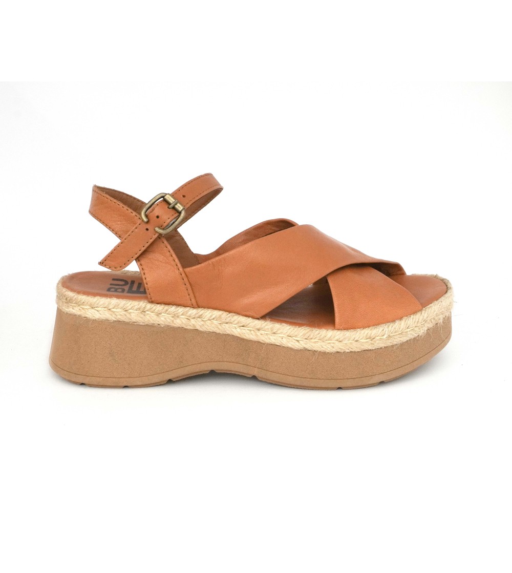 Bueno Sandalo Zeppa Media Corda Incrocio Nappa Cuoio