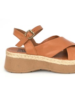 Bueno Sandalo Zeppa Media Corda Incrocio Nappa Cuoio