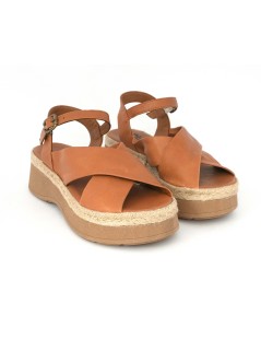 Bueno Sandalo Zeppa Media Corda Incrocio Nappa Cuoio