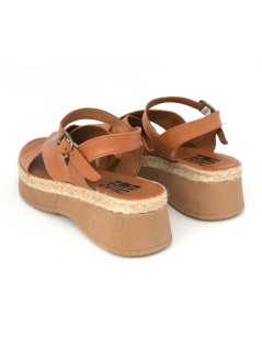 Bueno Sandalo Zeppa Media Corda Incrocio Nappa Cuoio