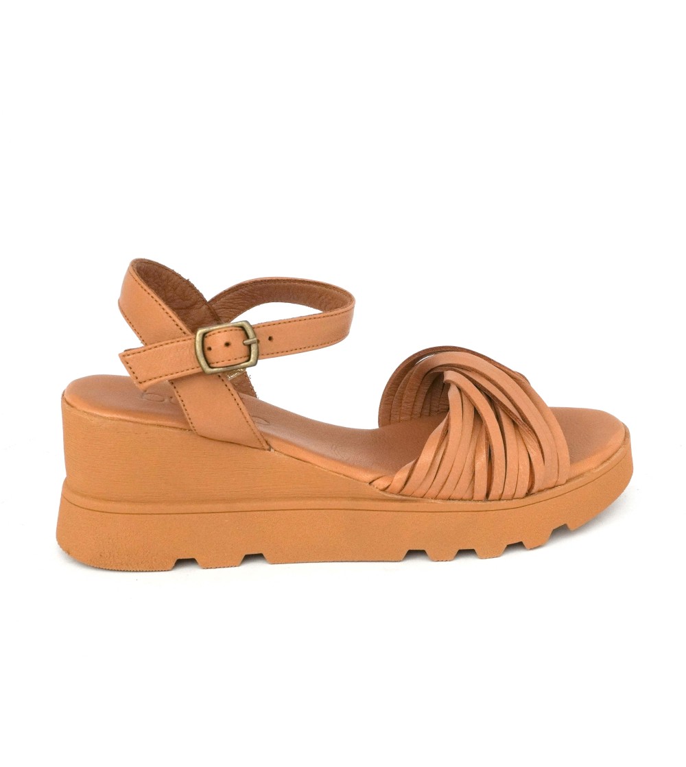 Bueno Sandalo Zeppa Media Fascette Incrocio Nappa Cuoio