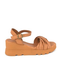 Bueno Sandalo Zeppa Media Fascette Incrocio Nappa Cuoio