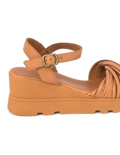 Bueno Sandalo Zeppa Media Fascette Incrocio Nappa Cuoio