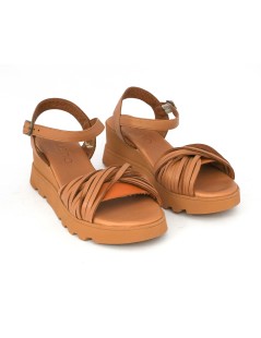 Bueno Sandalo Zeppa Media Fascette Incrocio Nappa Cuoio