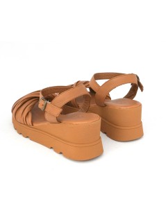 Bueno Sandalo Zeppa Media Fascette Incrocio Nappa Cuoio