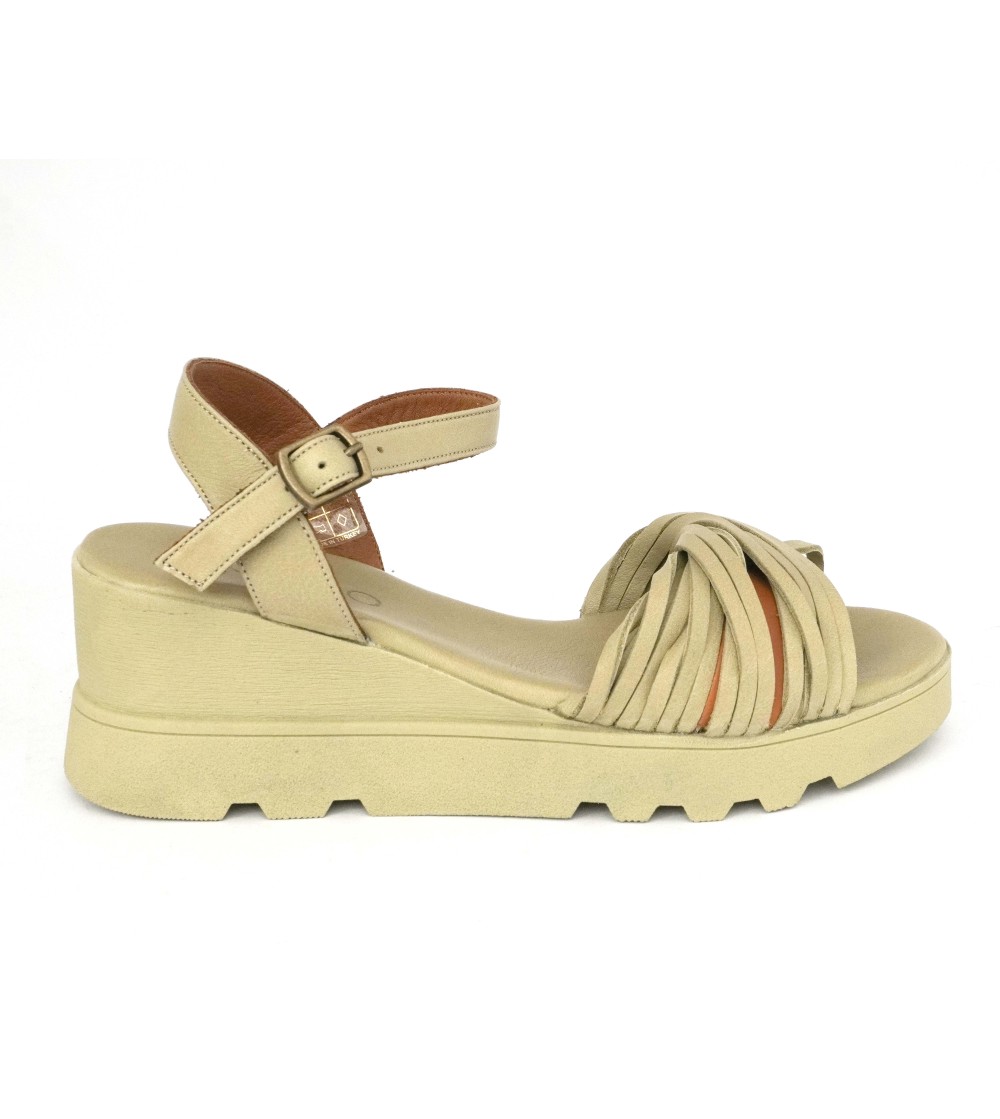 Bueno Sandalo Zeppa Media Fascette Incrocio Nappa Verde