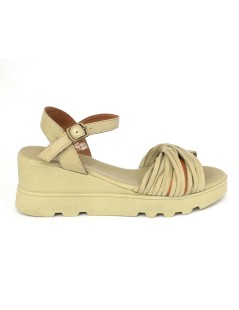 Bueno Sandalo Zeppa Media Fascette Incrocio Nappa Verde