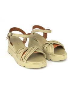 Bueno Sandalo Zeppa Media Fascette Incrocio Nappa Verde