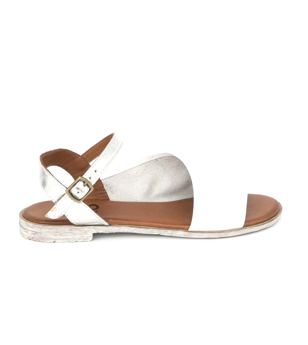 Bueno Sandalo Tacco Basso Fascia Trasversale Nappa Bianco Argento