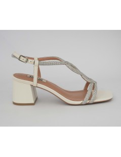 Bibi Lou Sandalo Tacco Medio Intreccio Strass Pelle Bianco